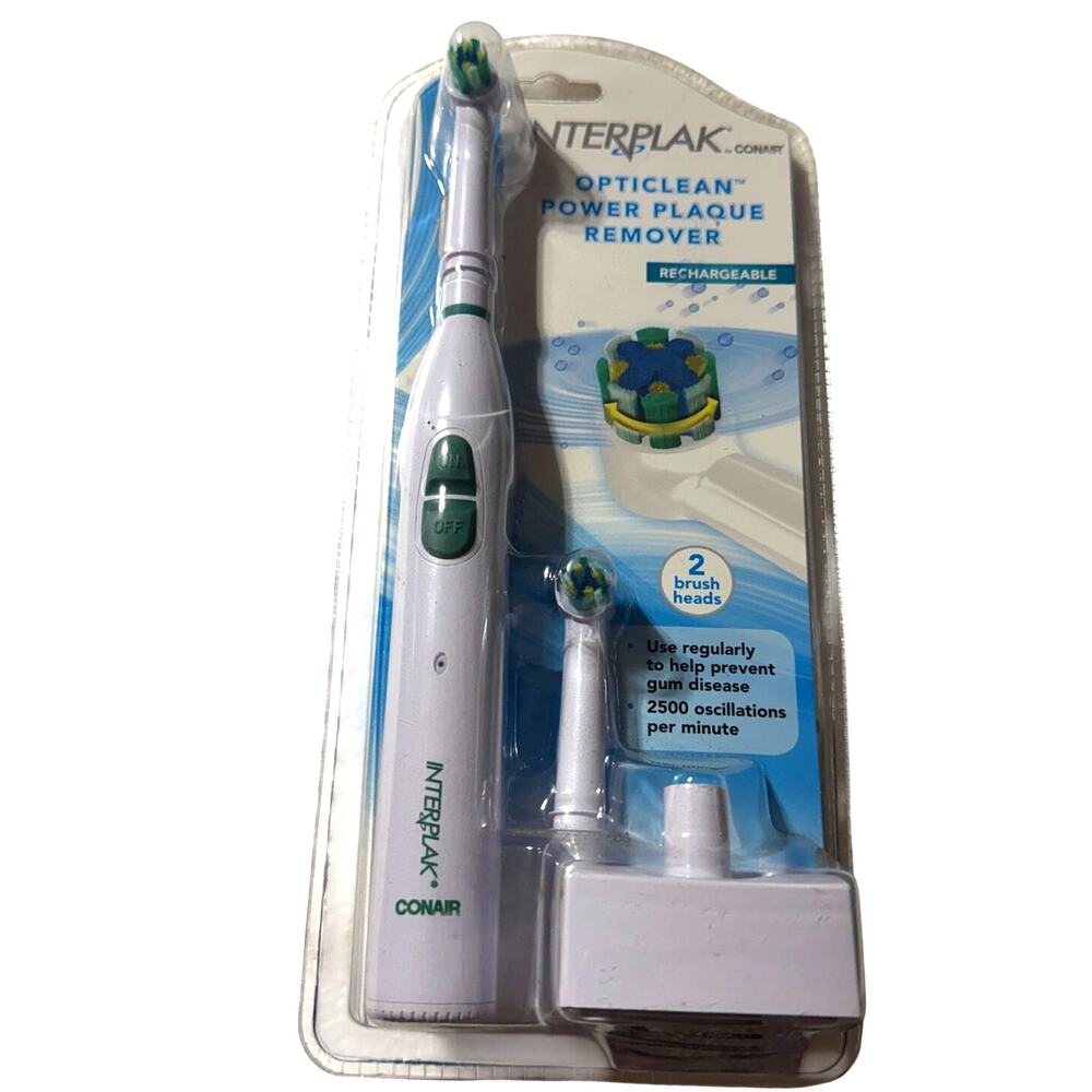 INTERPLAK by CONAIR Electric Toothbrush Regular Size White Blue